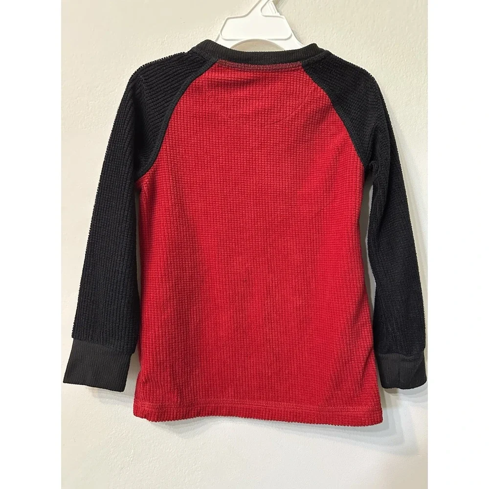 Eddie Bauer Kids Sleep Shirt Sz XXS 3/4 Red Black Thermal Waffle Bear Pajama Top